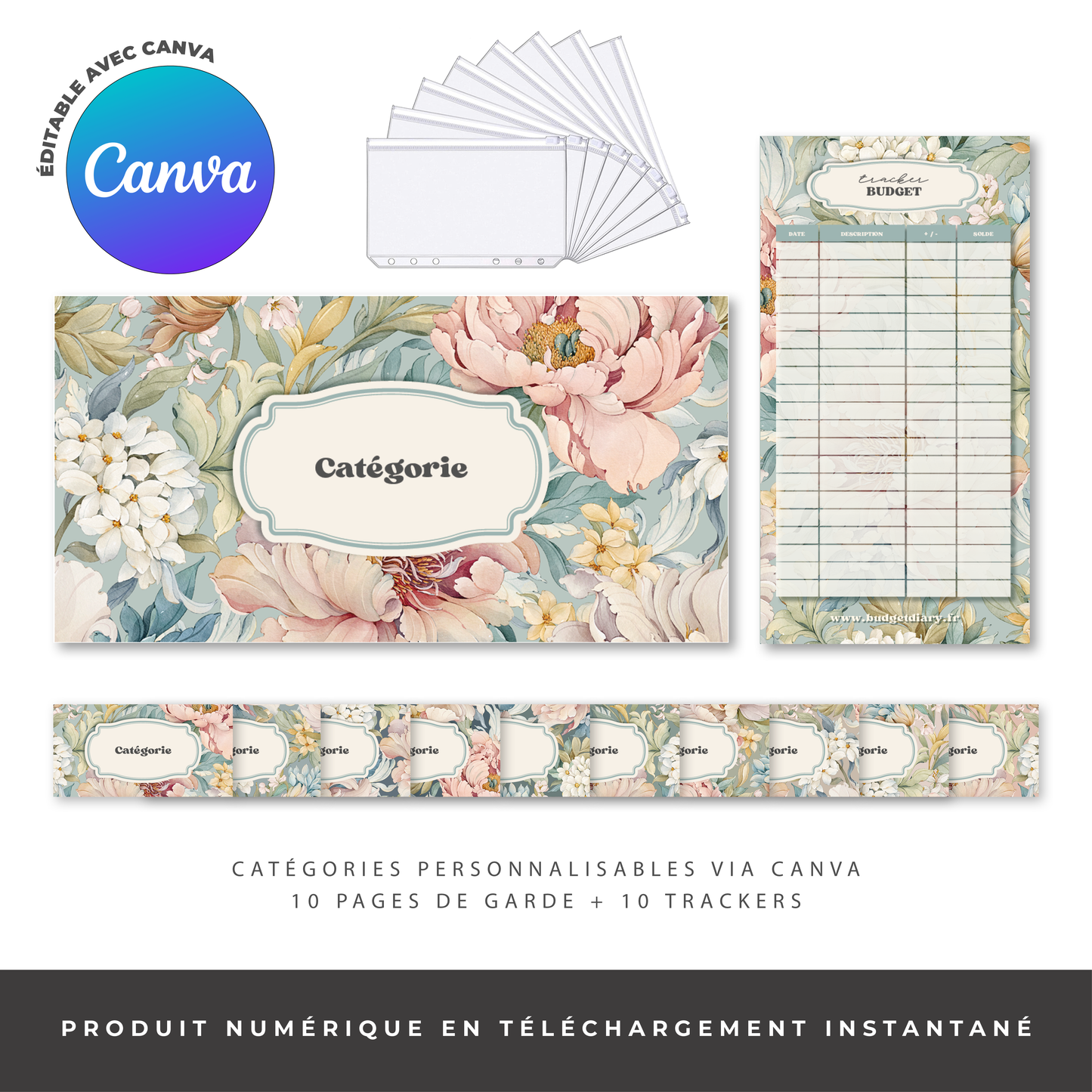 Kit pour enveloppe zip A5/A6 - Blossom (digital)