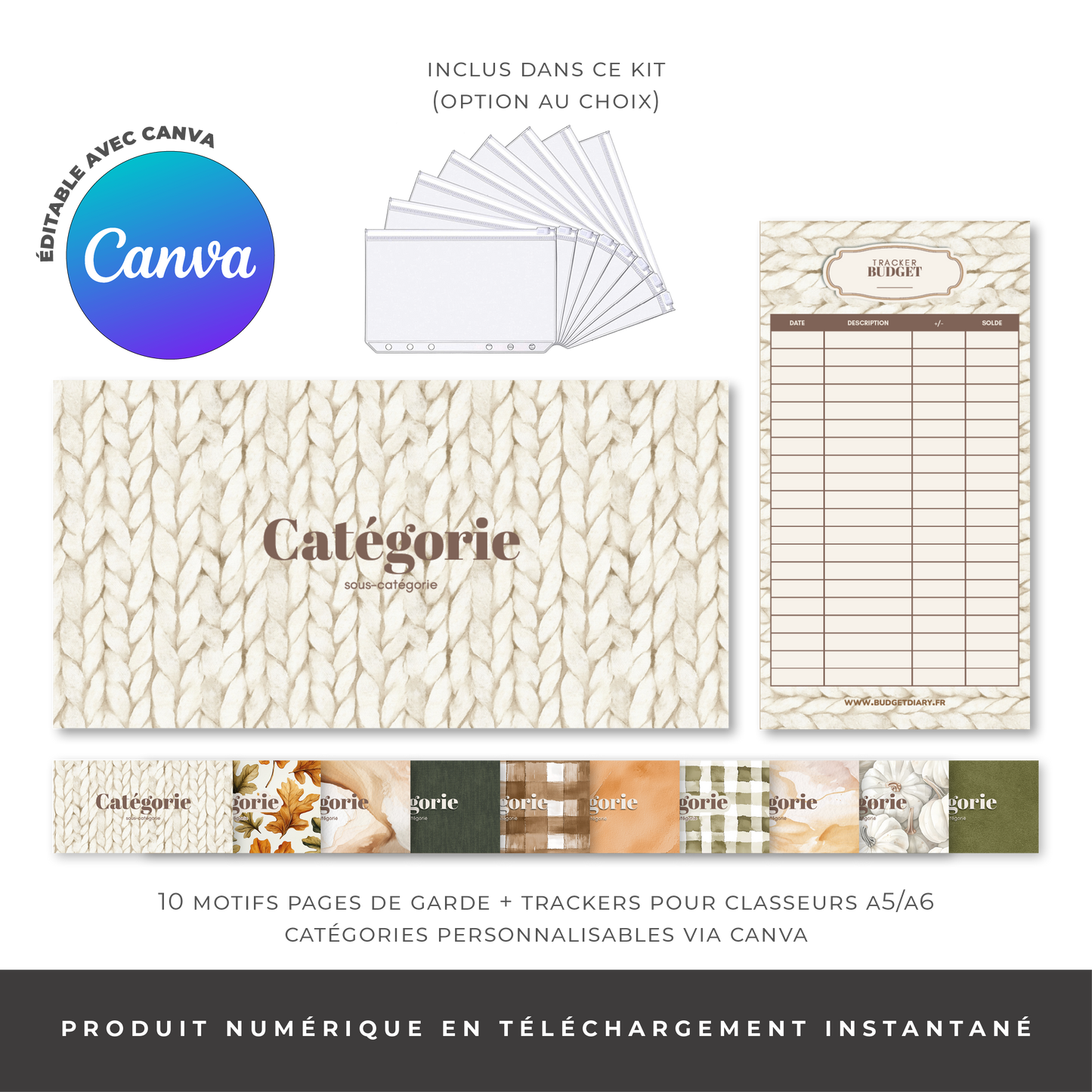 Pack économique enveloppes budget A5/A6 - Cozy Vibes (digital)