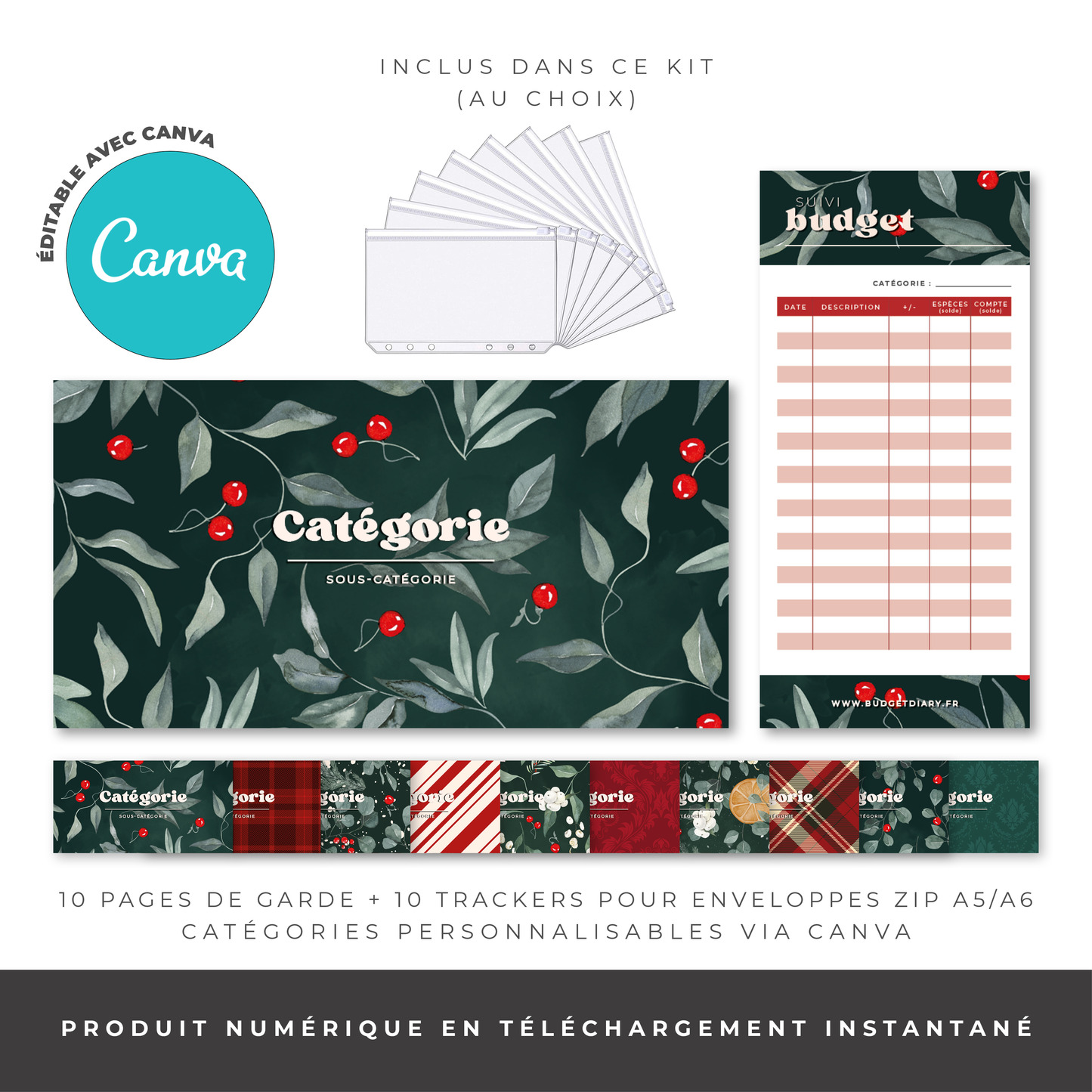 Pack économique enveloppes budget A5/A6 - "Préparer Noël" (digital)