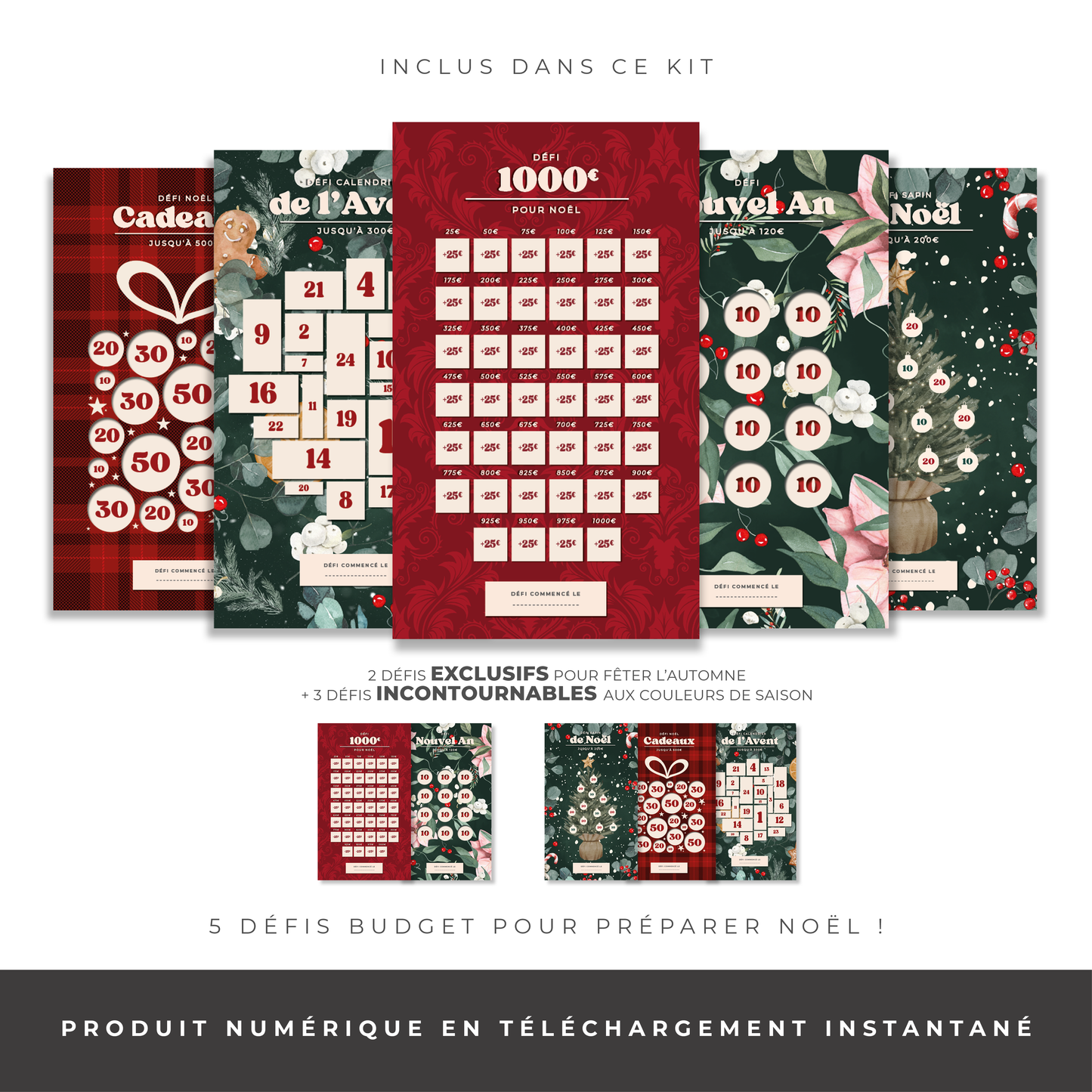 Pack économique enveloppes budget A5/A6 - "Préparer Noël" (digital)