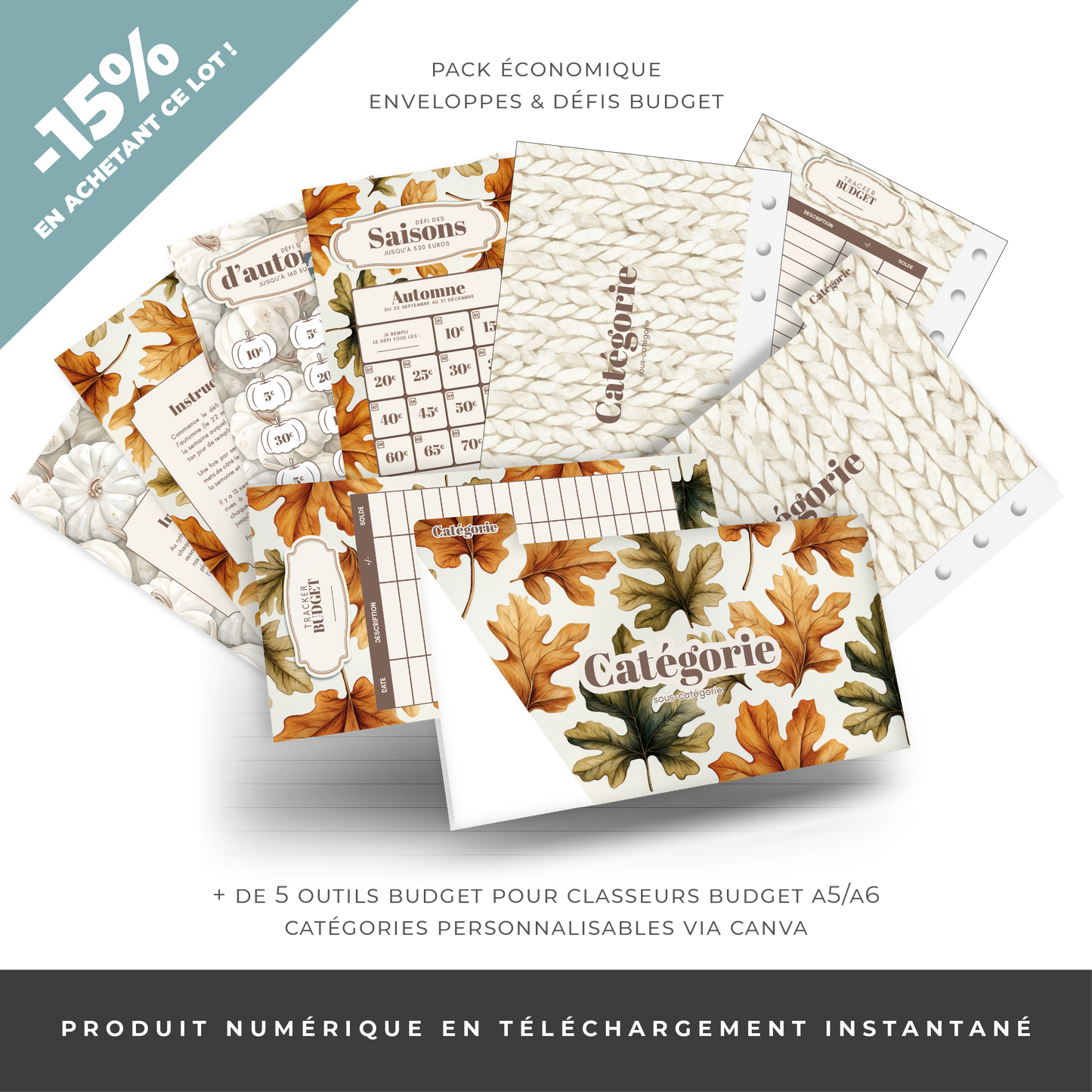 Pack économique enveloppes budget A5/A6 - Cozy Vibes (digital)