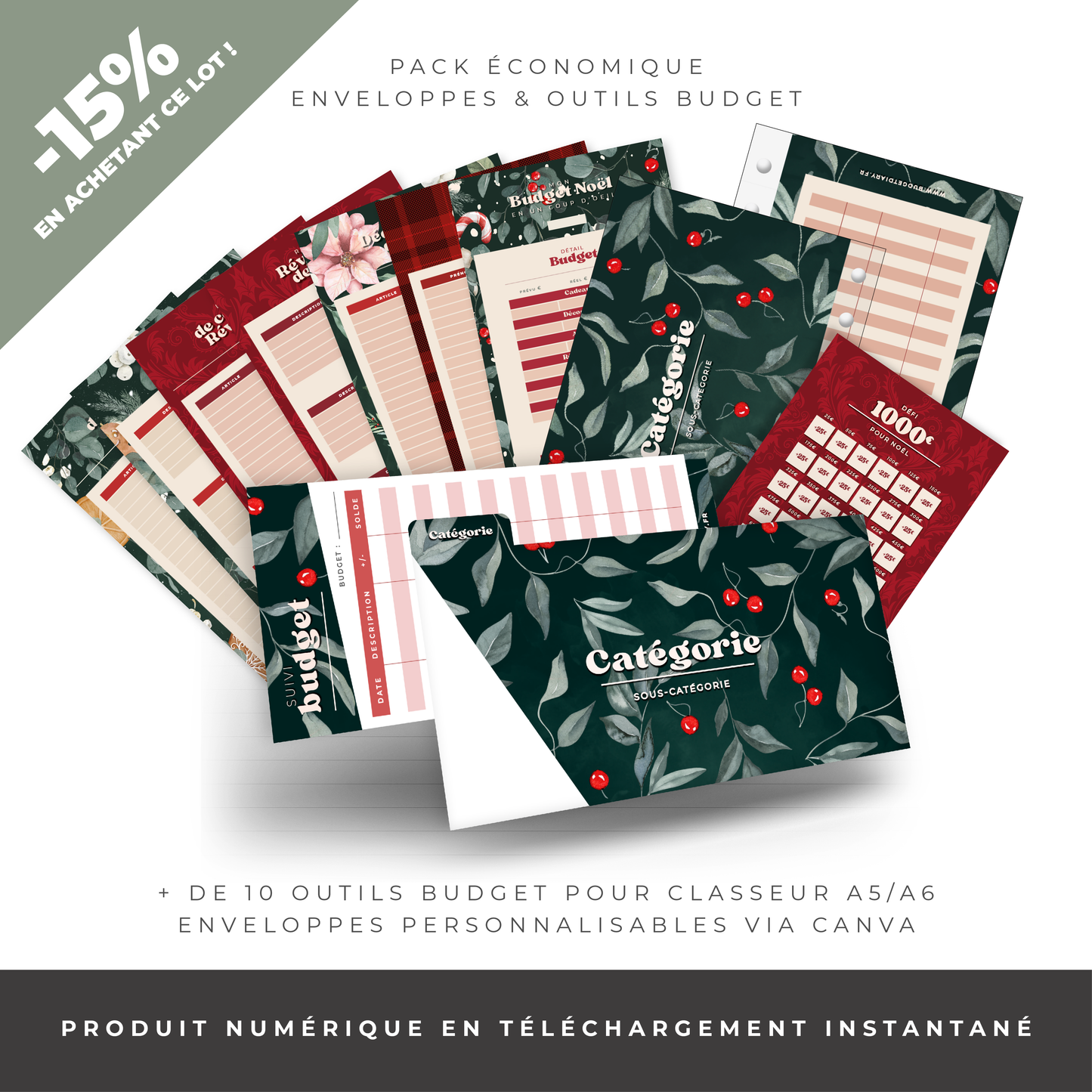 Pack économique enveloppes budget A5/A6 - "Préparer Noël" (digital)