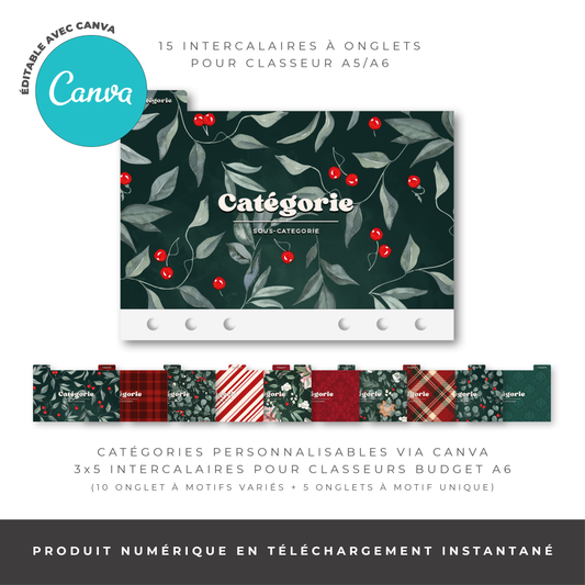 Intercalaires pour classeur A5/A6 - Noël (Digital)