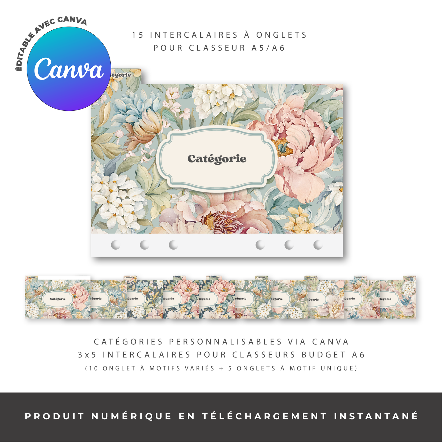 Intercalaires pour classeur A5/A6 - Blossom (Digital)