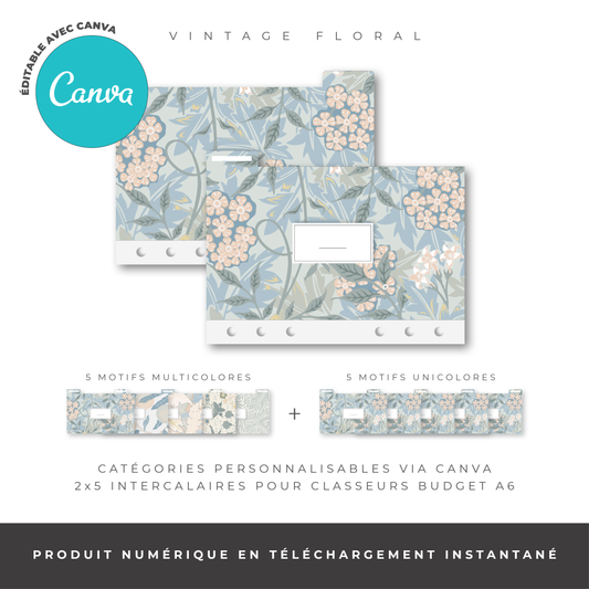 Intercalaires pour classeur A6 - Floral (Digital)