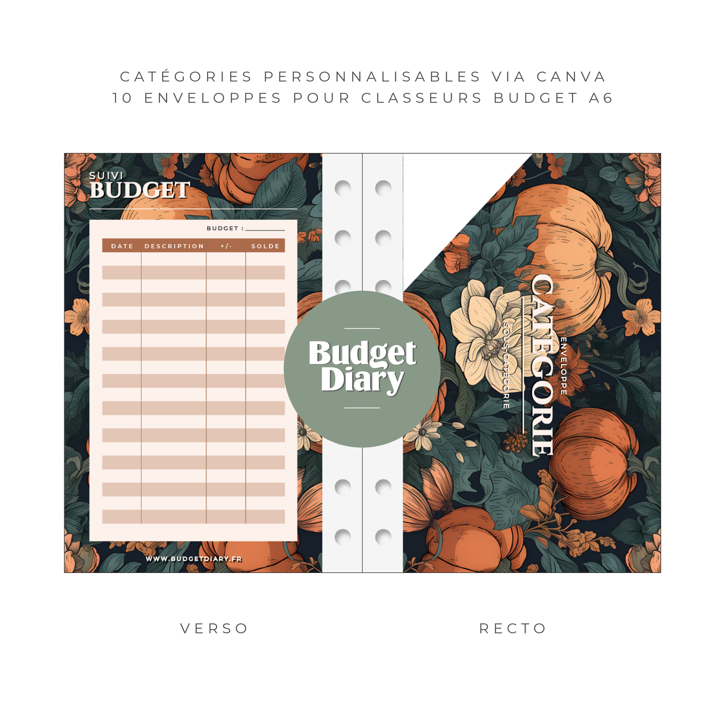 Enveloppe Budget pour classeur A5/A6 - Pum'kin (digital)