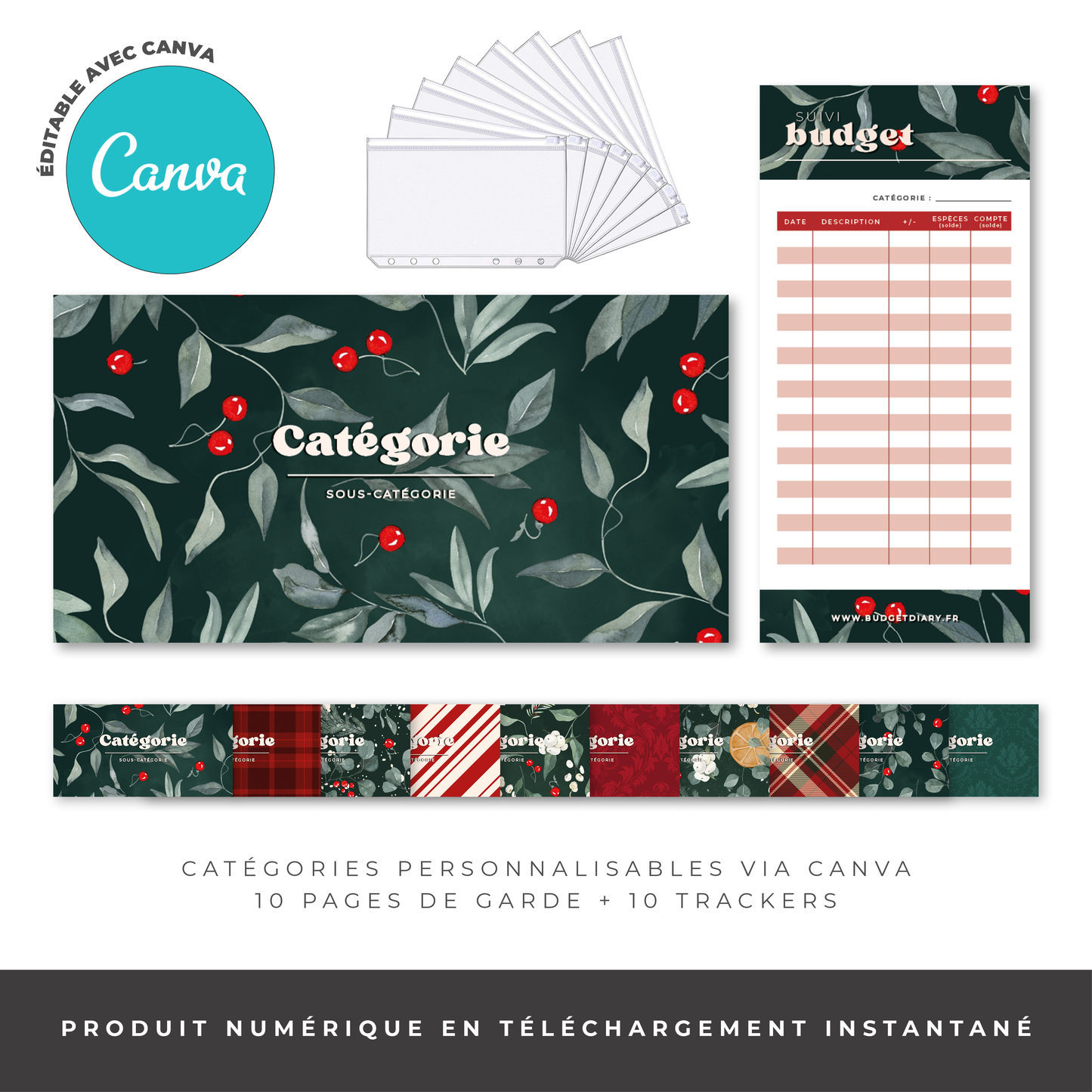 Kit pour enveloppe zip A5/A6 - Noël (digital) – Budget Diary