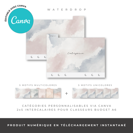 Intercalaires pour classeur A6 - Waterdrop (Digital)