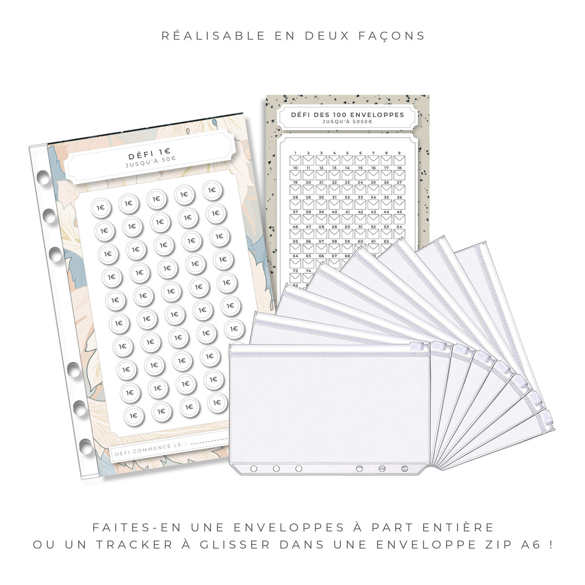 Lot 100 Défis Enveloppes A5 Rose - Planificateur Budgétaire 100 Jours Économiser 5000€