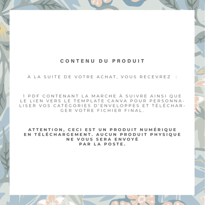 Enveloppe Budget pour classeur A6 - Floral (digital)